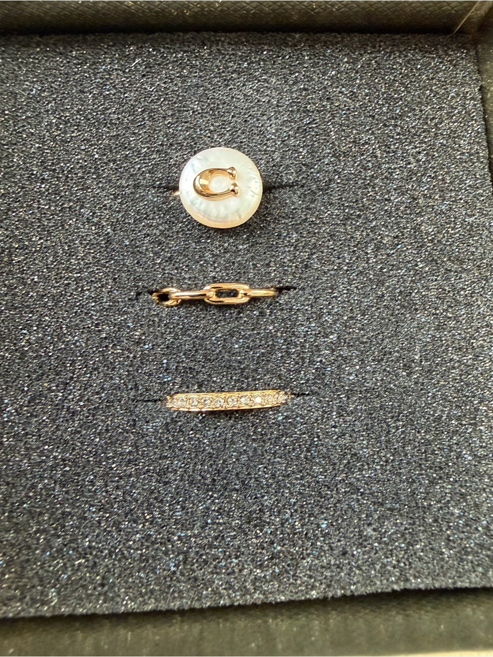 Coach Gold and Pearl Accent Ring Trio